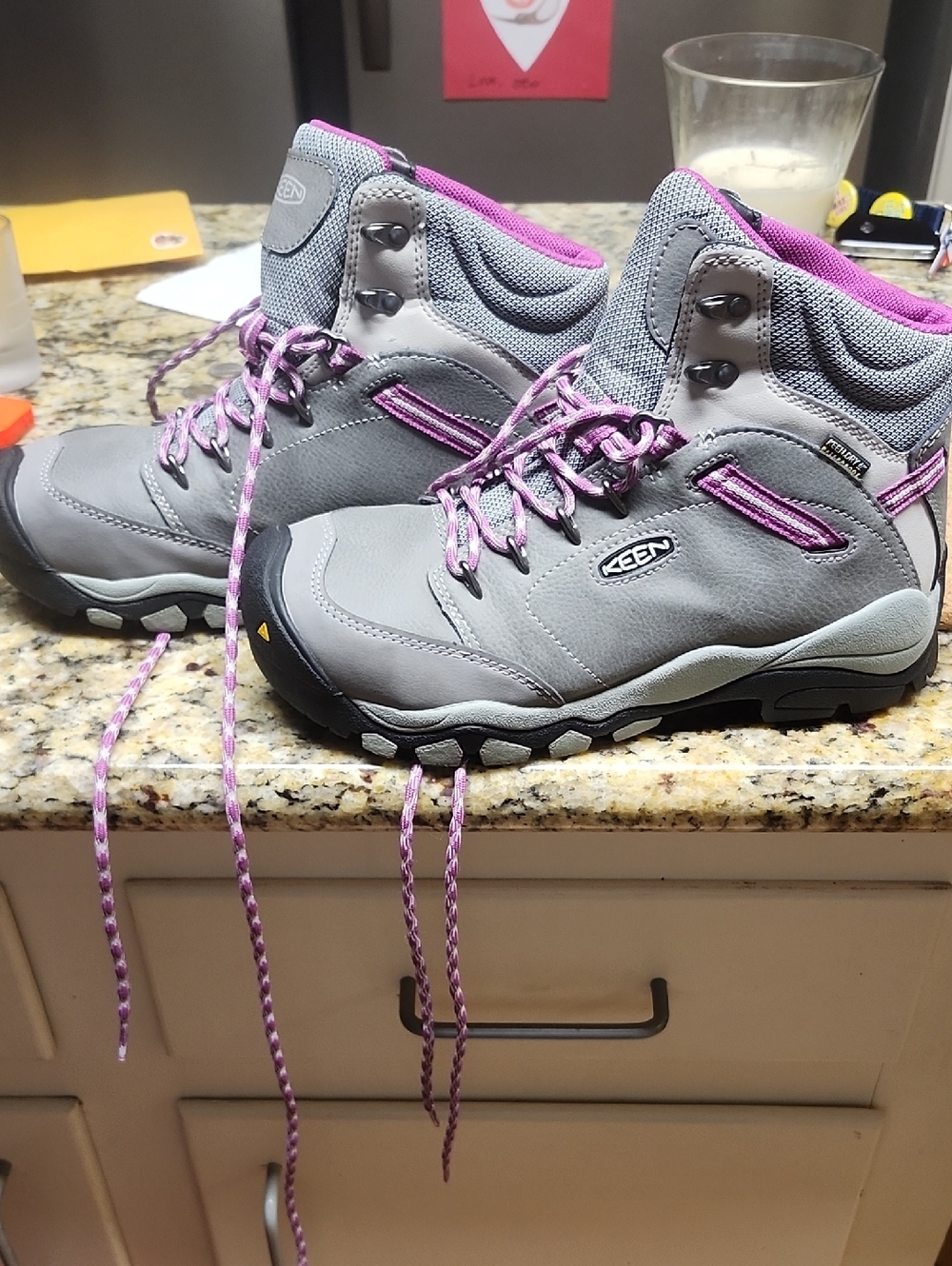 Keen Gray and Pink Women's Lace-Up Steel toe Hiking Boots